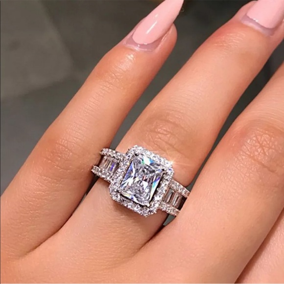 New Hot Sale 925 Silver White Sapphire Wedding Ring With Earrings included bonus - Picture 2 of 4